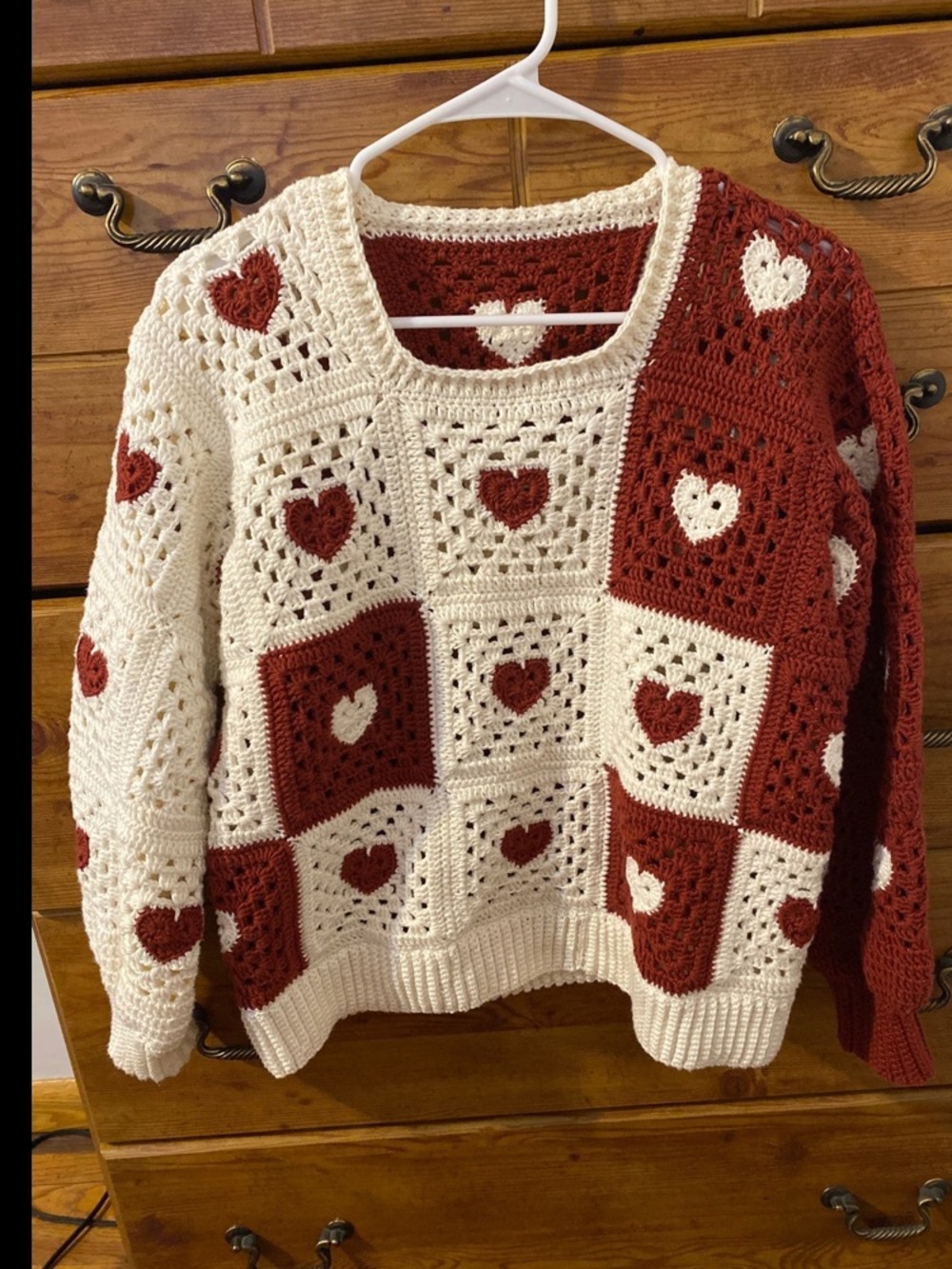 Women's Crochet heart granny square sweater xs